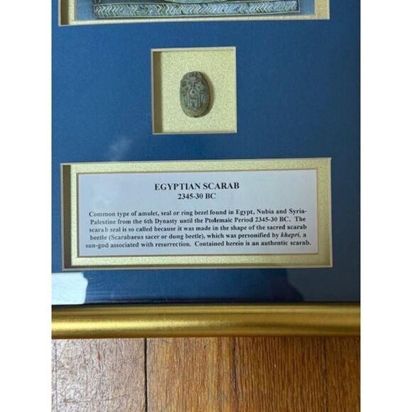 Framed Egyptian Scarab 2345-30 BC amulet Authentic - Picture 4 of 6